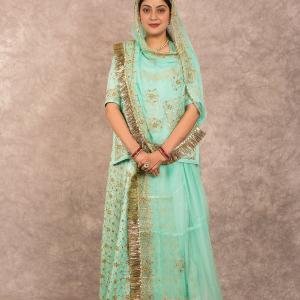 Baby Sky Blue Aari Resham Work Rajputi Poshak | Triple Handwork on Bamber Satin | Jaipurio Designer Collection